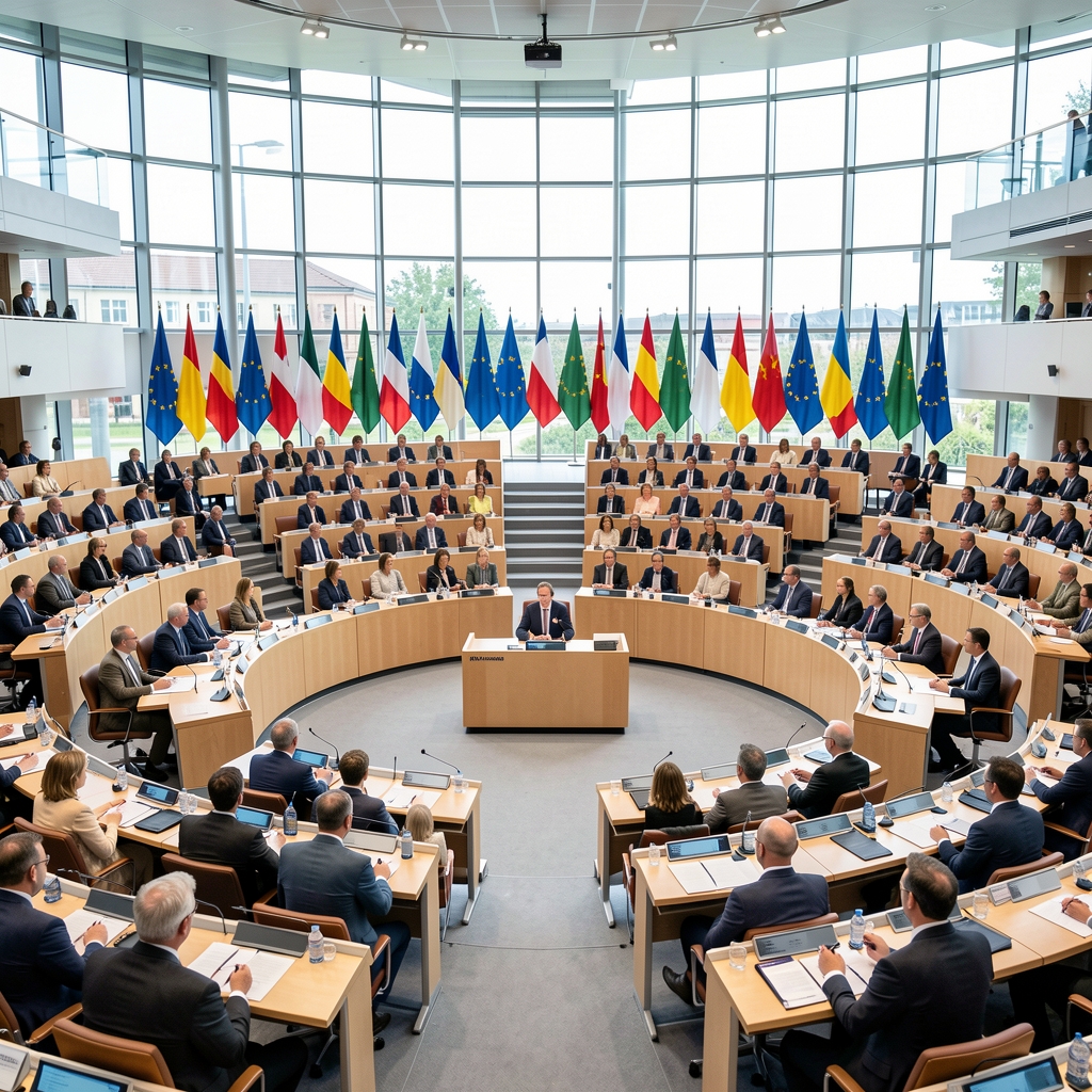 Session plénière du Parlement européen à Strasbourg avec les députés en train de voter, hémicycle en arrière-plan